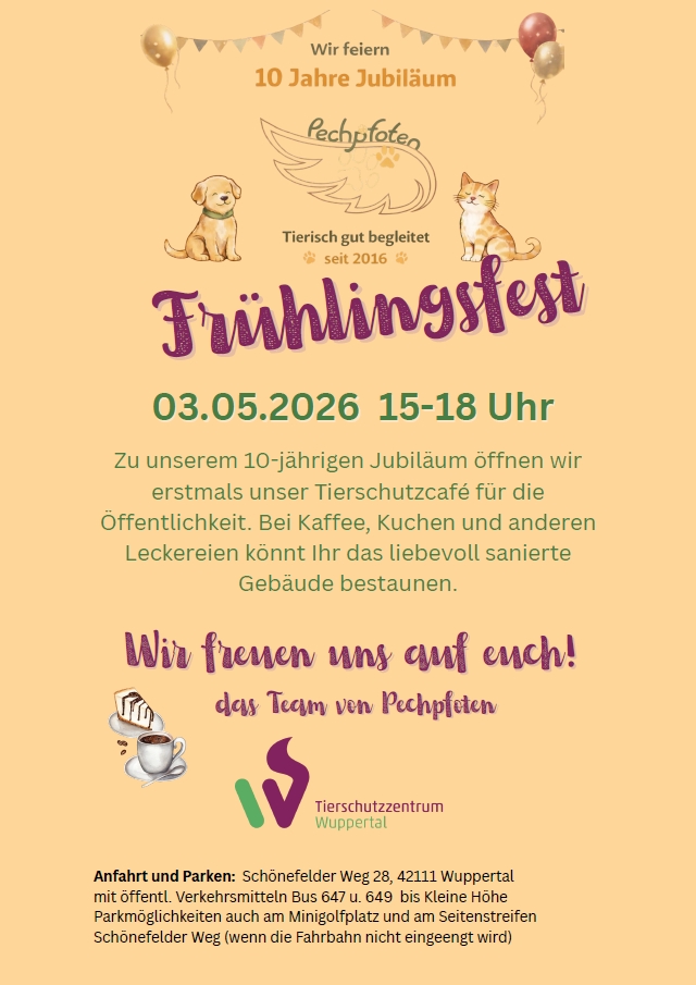 Das Tierschutzzentrum Wuppertal öffnet seine Türen und lädt ein zum Frühlingsfest